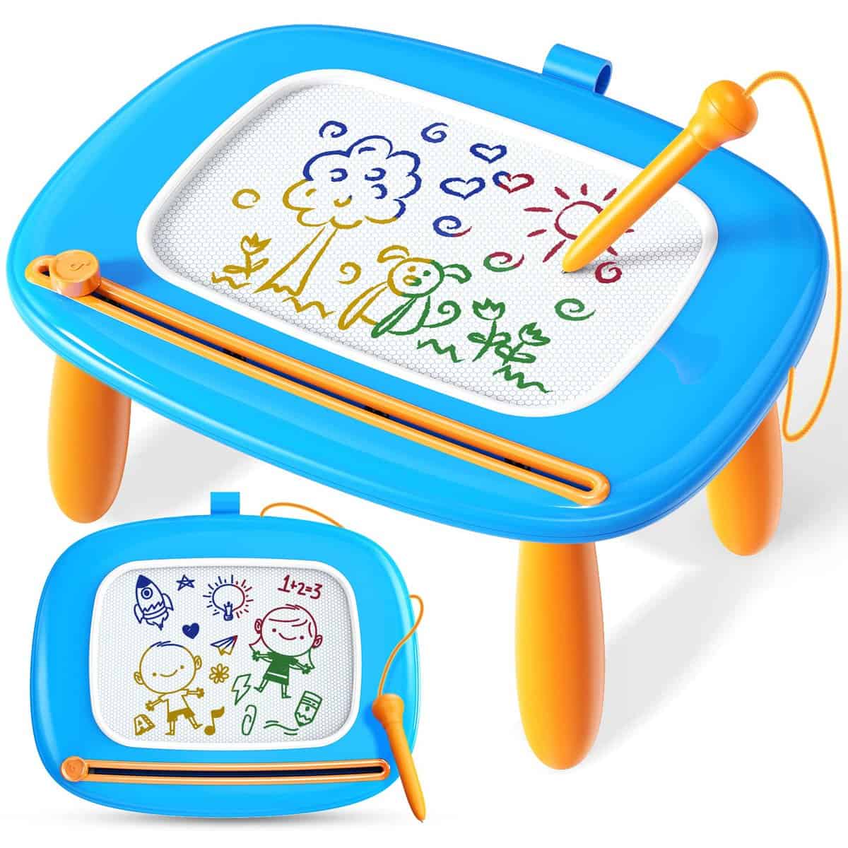 Cadeaux de jouets pour les filles de 1, 2 et 3 ans, planche à dessin magnétique solide pour croquis et dessins, cadeaux éducatifs d'apprentissage pour anniversaires et Noël en(Petit garçon bleu)