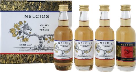 Ensemble de 4 petits flacons NELCIUS – Whisky 100% fabriqué en France.