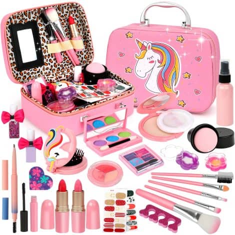 Flybay Kit de maquillage pour enfants, coffret de maquillage lavable et sûr, cadeau idéal pour fille de 3 à 8+ ans.