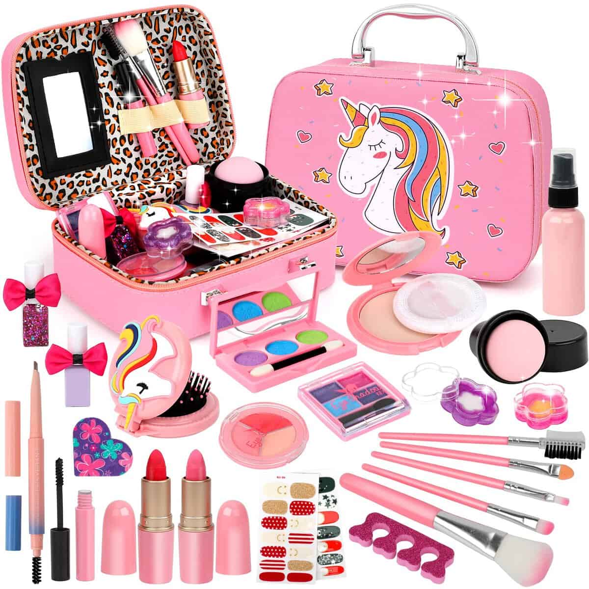 Flybay Maquillage Enfant Jouet Fille, Malette Maquillage Enfant Fille Jouet, Lavable et Non Toxique, Coffret Maquillage Enfant Fille, Cadeau de Noël Anniversaire Halloween pour Fille 3 4 5 6 7 8+ Ans