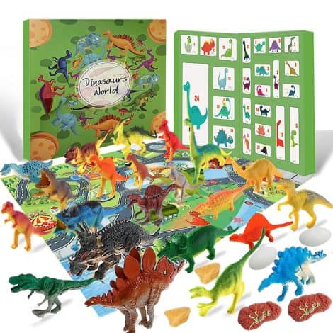 Calendrier Surprise des Fêtes pour Enfants et Adolescents, rempli de cadeaux Dinosaures.