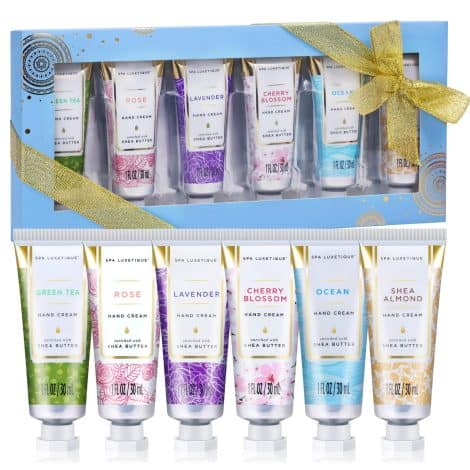 Crème Mains Spa Luxetique, 6Pcs Crème Karité Hydratante pour Peau Sèche, Idéale Cadeau Noël/Anniversaire.