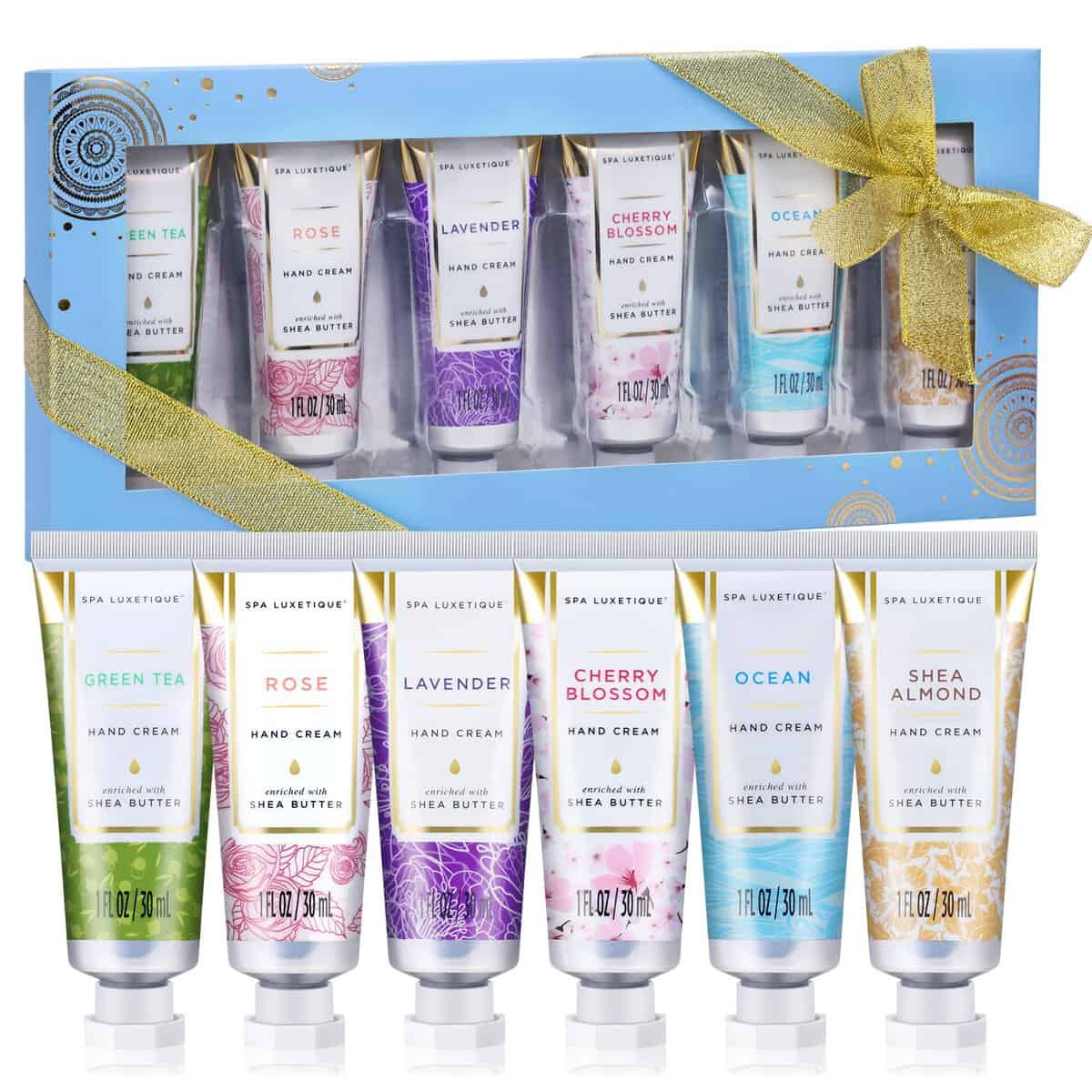 Spa Luxetique Crème pour les Mains, 6Pcs Crème de Mains Sèches avec Beurre de Karité, Hydratant et Réparation pour les Mains, Cadeau de Noël et d’Anniversaire