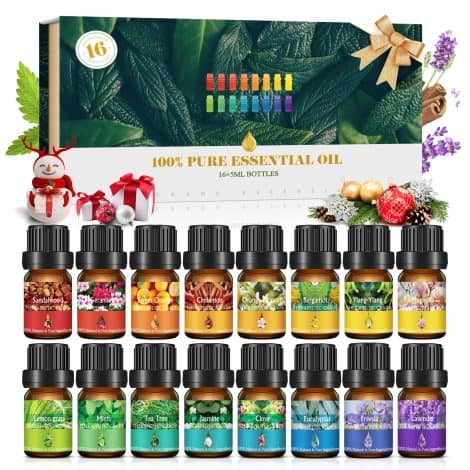 Coffret Cadeau Femme avec 16 Huiles Essentielles Bio pour Diffuseur, 100% Pures et Naturelles.