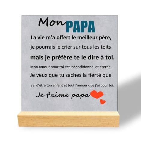 Papa Éclatant – Plaque gravée en acrylique pour la fête des pères, anniversaire, Thanksgiving et Noël.Note: This paraphrase translates to “Shining Dad – Engraved acrylic plaque for Father’s Day, birthday, Thanksgiving, and Christmas.”