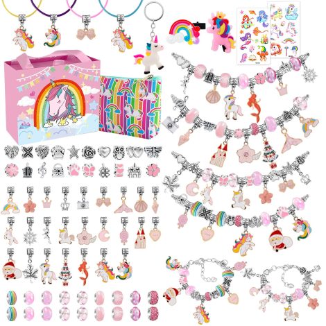 Kit de bijoux pour filles de 5 à 13 ans, jouets charmants pour enfants avec bracelet et perles. Idéal pour anniversaire et Noël.