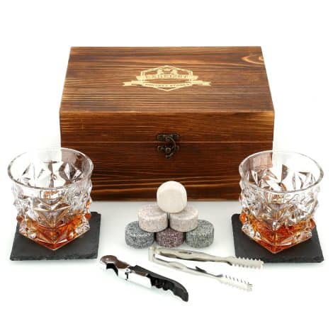 Coffret Cadeau Whisky Stones | Ensemble de Whisky réfrigérant réutilisables avec Pince à Glace, rafraîchissant sans diluer, parfait cadeau pour hommes et femmes. (Grand)