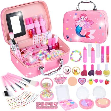 Set de maquillage lavable pour enfants filles, coffret de maquillage de princesse, cadeau de Noël pour filles de 3 à 10 ans.