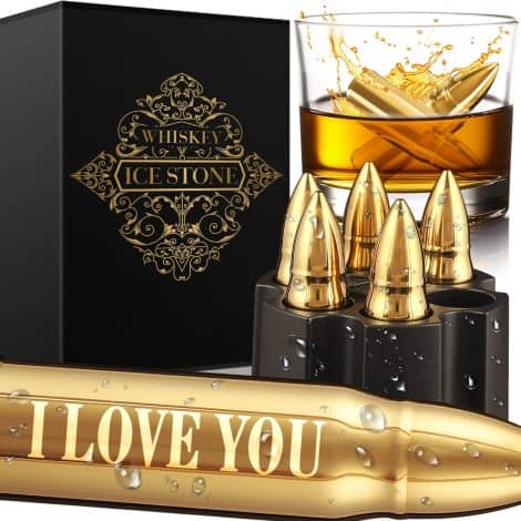 Coffret spécial “Je t’aime” : Pierre à whisky dorée, cadeau unique pour saint-valentin ou anniversaire, idéal pour homme.