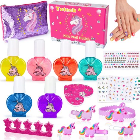 Ensemble de 18 vernis à ongles pour enfants Lubibi avec épingle à cheveux licorne, maquillage et nail art. Idéal pour les princesses de 3 à 8 ans.