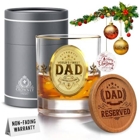 CROWNLY CRYSTAL® OR Cadeau Pour Papa, Verre À Whisky élégant pour Fêter Papa, Annoncer une Grossesse.