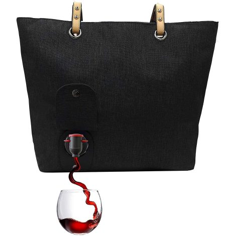 Sac à main PortoVino (Noir) – Porte-monnaie tendance avec poche cachée et isolée, pour 2 bouteilles de vin !