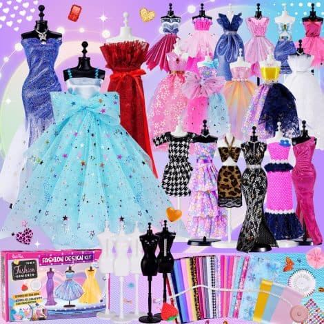 Kit de création de mode pour filles avec 600+ pièces, 5 mannequins et kits de loisirs créatifs. Parfait cadeau d’anniversaire pour adolescentes 6-12+ ans.