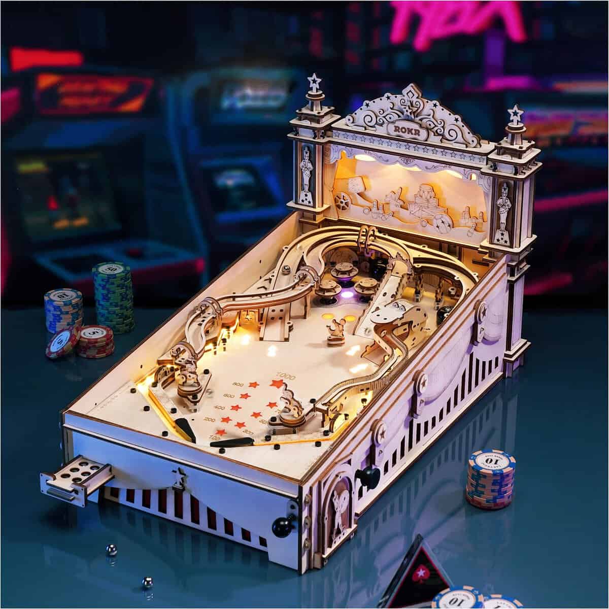 ROKR Pinball Flipper Maquettes et Modélisme Adulte-Puzzle 3D en Bois-Idée Cadeau pour Homme Femme Jeux de Table (EG01)