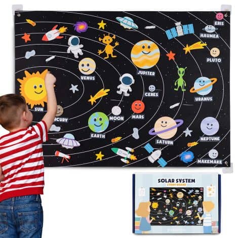 Ensemble Solaire Enfant avec 61 Figurines en Feutre – BONNYCO | Jouet Mixte, Jouet d’Activité et d’Apprentissage Montessori, Cadeau d’Anniversaire ou de Noël pour les Enfants de 3 à 8 ans.