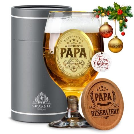 Verres à bière personnalisés CROWNLY CRYSTAL® : le cadeau original pour homme, papa, naissance et Noël.