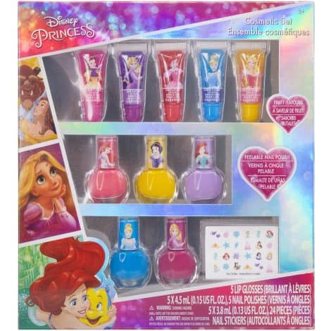 Coffret Maquillage Scintillant Townley Girl Disney Princesse avec Gloss, Vernis à Ongles et Stickers – 11 Pièces|pour fêtes, soirées pyjama|Cadeau d’anniversaire dès 3 ans.