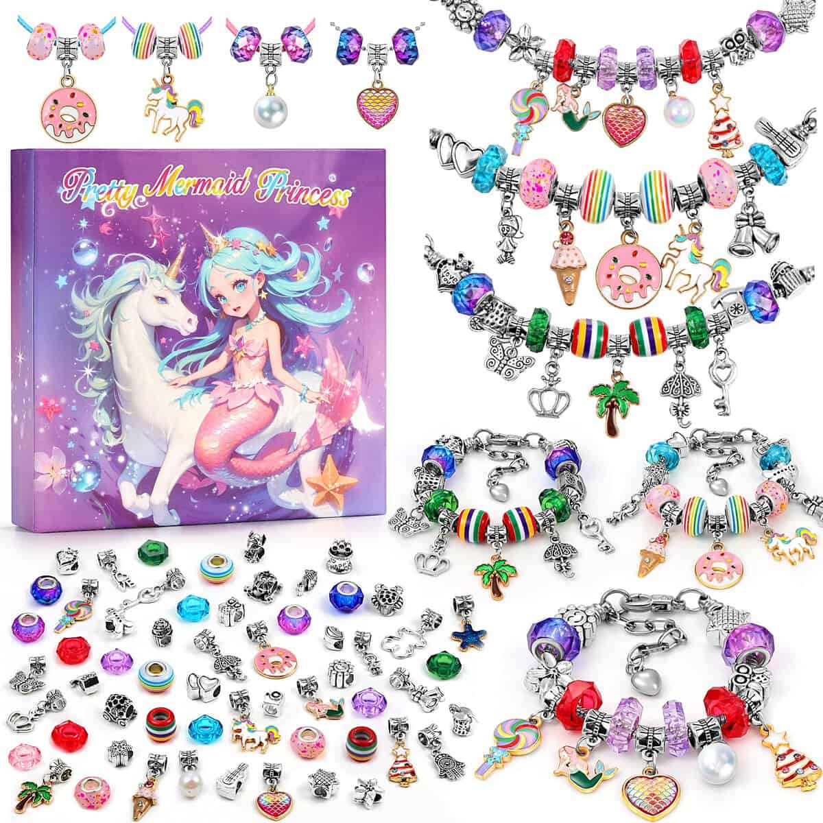 Tomylv Cadeau Fille 5-13 Ans Enfant Jouet Bijoux Enfants Fille Fabrication Bijoux Filles DIY Charms Bracelet Kit Jouet Fille Idée Cadeau 5 6 7 8 9 10 11 12 13 Ans Cadeau de Noël Cadeau Anniversaire