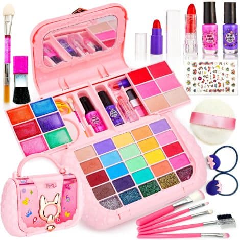 Assortiment de maquillage pour enfant Lavable et Non Toxique, idéal pour les fêtes et les cadeaux d’anniversaire des filles de 4 à 10 ans.