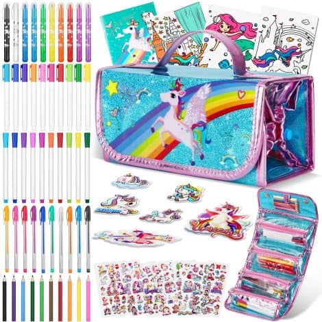 Ensemble de 60 stylos parfumés à fruits et trousse licorne pour coloriage et papeterie, cadeau d’anniversaire pour filles de 4 à 10 ans.