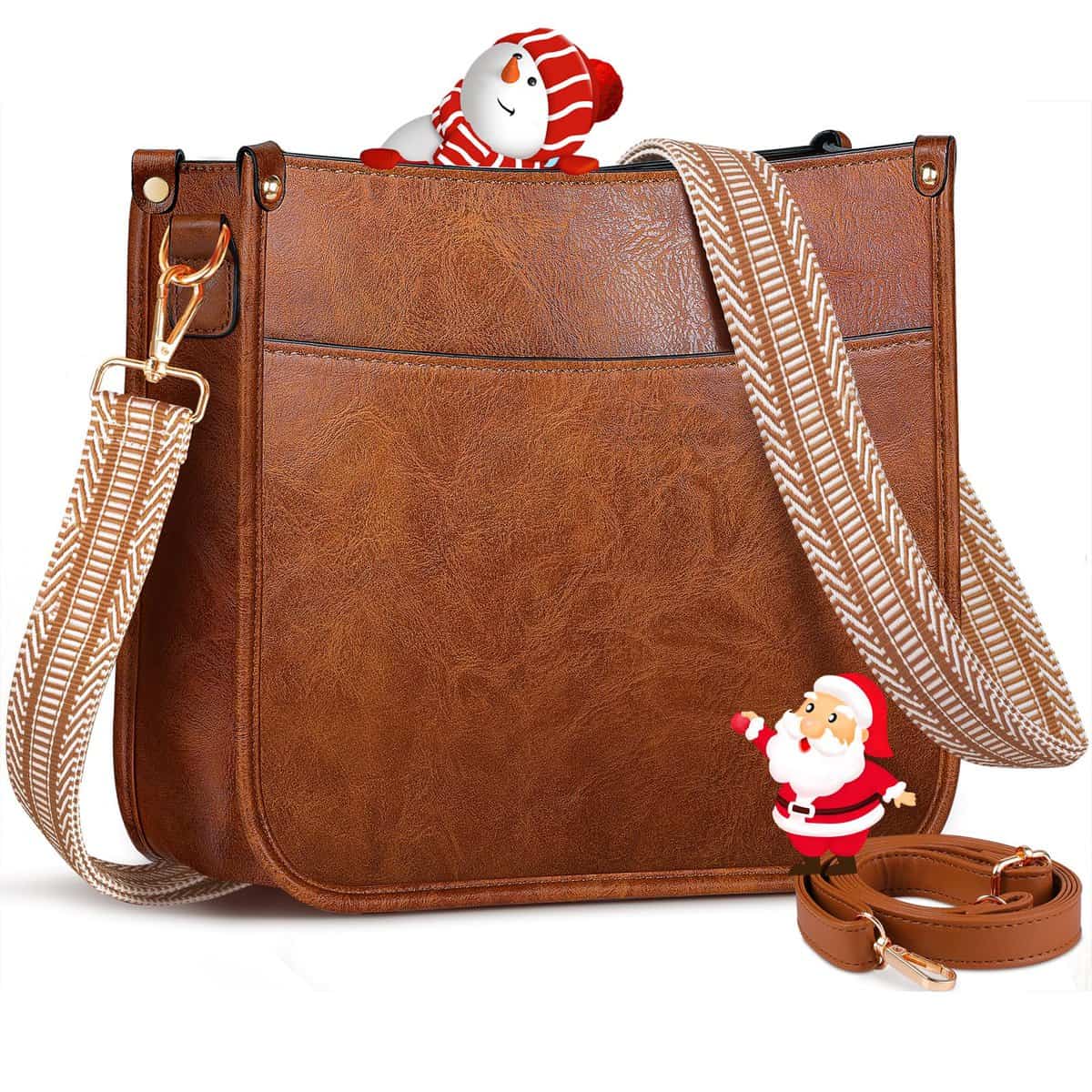 ISEYOU Sac a Main Femme, Sac Bandoulière Femme en Cuir PU avec 2 Pcs Bretelles Réglables et Amovibles, Sac a Main Femmes Bandoulieres Mode Elegant pour Voyage Quotidien Travail École