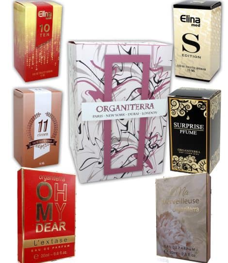 Ensemble de 6 parfums naturels Organiterra avec coffret cadeau, pour femmes, 15 ml.