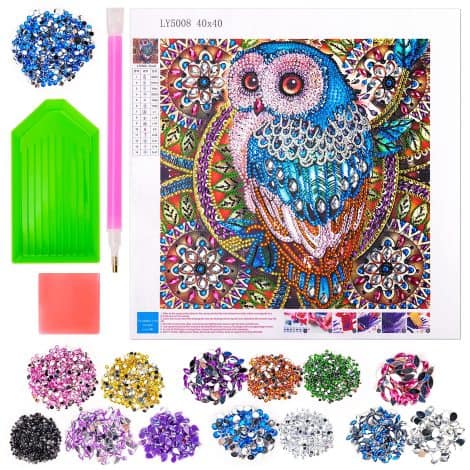 Cadeaux d’anniversaire pour filles de 9, 10 et 11 ans : Peinture diamantée 5D avec hibou. Activité créative pour enfants. Idée cadeau.