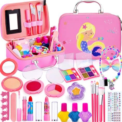 Lubibi Coffret de Maquillage Lavable pour Enfants, Sécurité testée, Kit de cosmétiques réels, Sirène Cadeau Noël Filles 3456789 10 11 12.