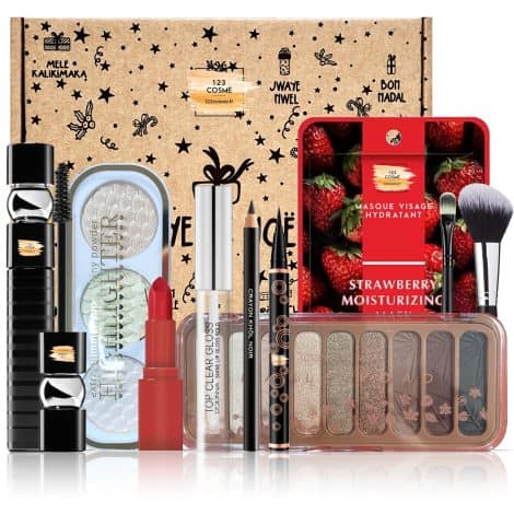 Coffret Beauté de Noël – 10 Indispensables Maquillage dans une boîte spéciale pour les fêtes de Noël.