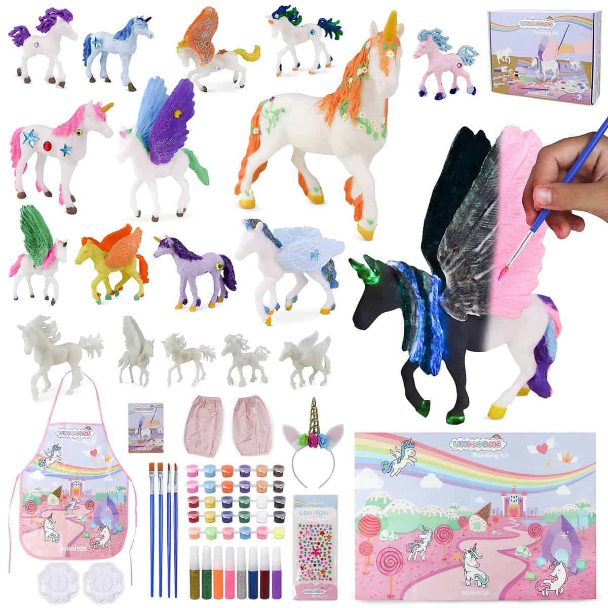 BONNYCO Licorne Jouet Fille Kit de Peinture avec 18 Licornes Activites Manuelles pour Enfants avec Phosphorescence | Cadeau Fille 3 4 5 6 7 8 9 10 Ans pour Anniversaire & Noël | Licorne Fille