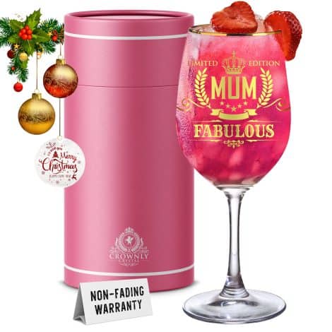 Verres à vin personnalisés CROWNLY CRYSTAL® pour offrir à maman pendant les fêtes ou son anniversaire.