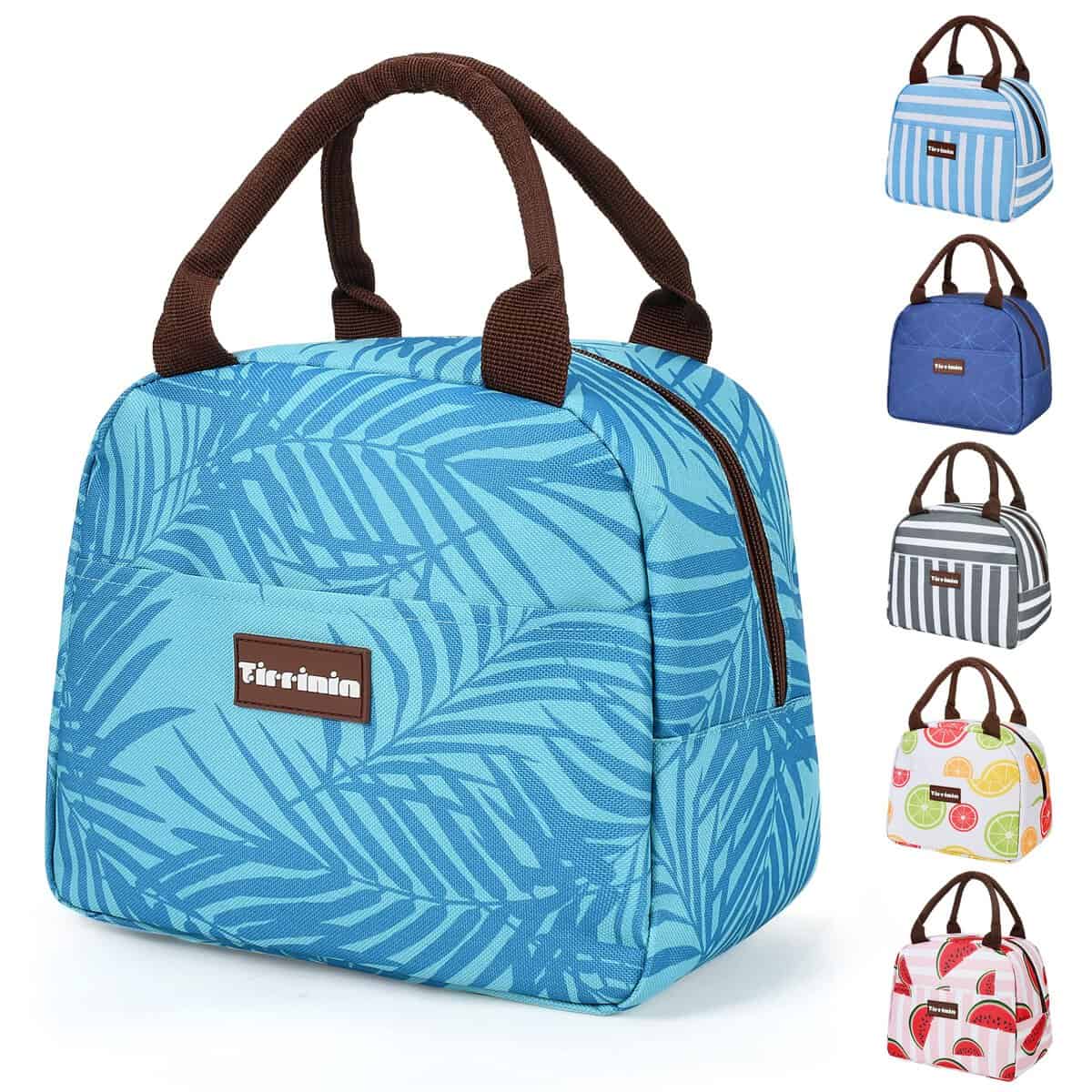 Sacs à déjeuner pour femmes Hommes, Sac fourre-tout isolé pour déjeuner pour filles, Boîte à lunch pour adultes & enfants, Grand sac à lunch réfrigérant pour travail/école/pique-nique, Blue Leaf