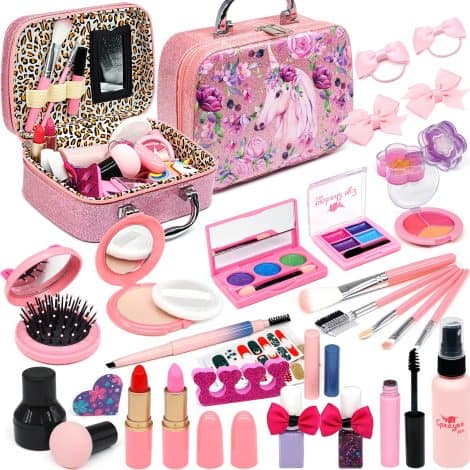 Kit de maquillage pour filles avec 30 pièces, non toxique et lavable, parfait pour les enfants de 4 à 12 ans. Cadeau idéal pour Noël ou anniversaire.