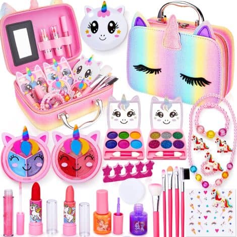 Coffret Maquillage Lavable Licorne Lubibi avec Cadeau Anniversaire/Noël Fille 3-8 ans : Vernis, Rouge à lèvres.