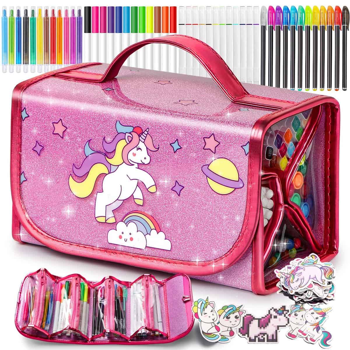 Hot Bee Cadeaux Licorne pour Filles, Set d'Art pour Enfants 3-5 6-12, Feutres Coloriage Enfants, Arts et Artisanat pour Enfants, Sets de Papeterie pour Filles