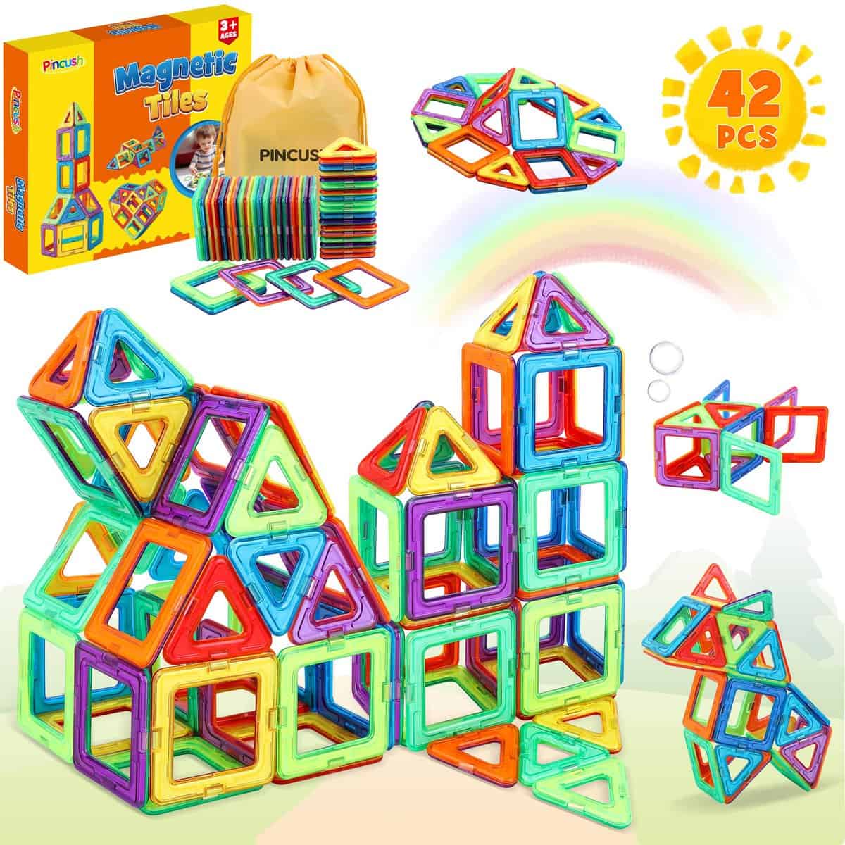 Pincush Construction Magnétique,Jouet pour Fille Garcon Enfants 3 4 5 6 7 Ans Cadeaux Anniversaire Enfants Jeux de Enfants Educatif Blocs 3 Ans+ (FR-01)