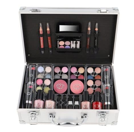 Coffret maquillage Darling de Briconti, riche en couleurs, comprenant 43 pièces cosmétiques.