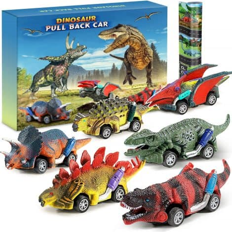 Pack de 6 voitures jouets Dinosaure Jojoin avec tapis de jeu et cadeau éducatif pour enfants.