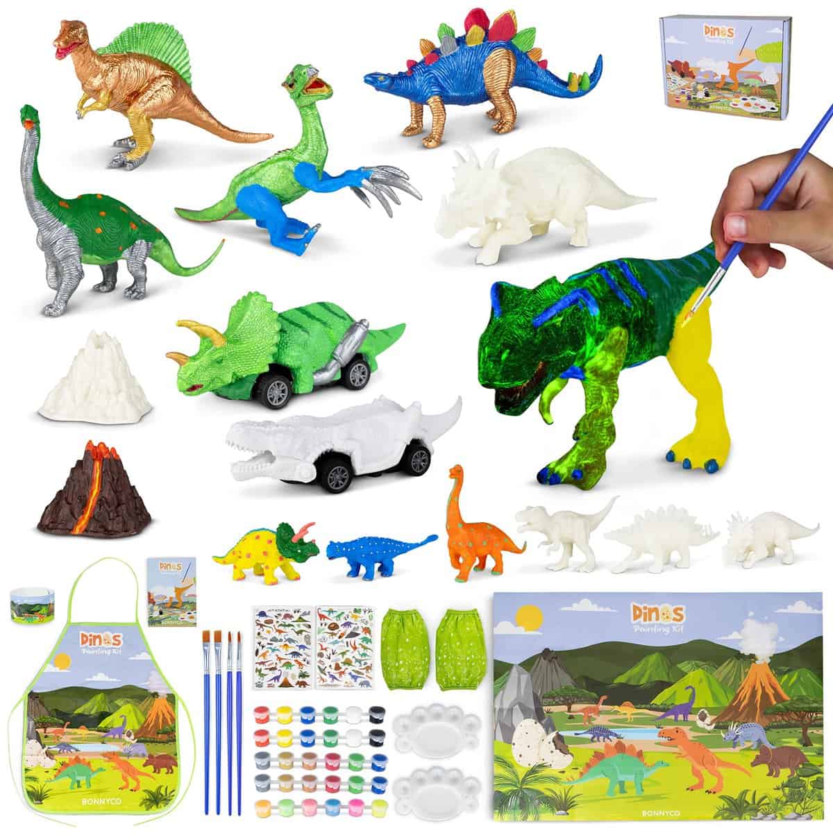 BONNYCO Dinosaure Jouet Garcon Kit Peinture avec 16 Figurines Activites Manuelles pour Enfants avec Phosphorescence, Loisirs Creatifs, Jouet Enfant 3 4 5 6 7 8 9 10 Ans Cadeau Anniversaire, Noël