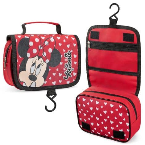 Trousse de toilette suspendue Stitch Minnie pour enfant, parfaite pour les voyages, en cadeau pour filles/ados (Rouge Minnie).