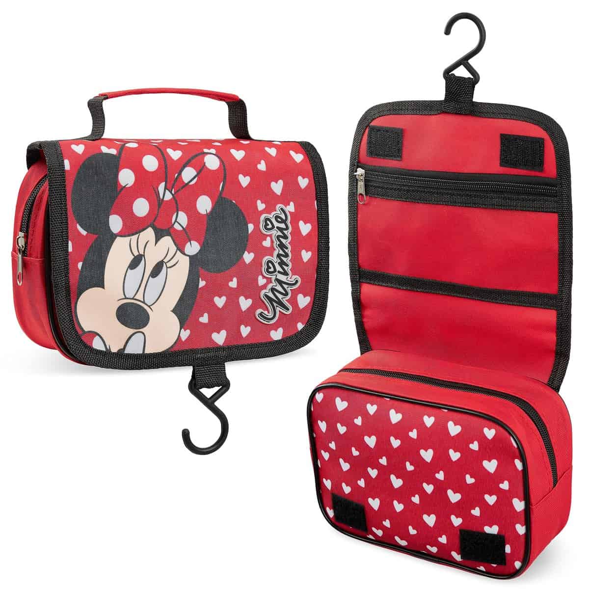 Disney Trousse de Toilette à Suspendre Stitch Minnie Petite Trousse de Toilette Enfant Fille Voyage Idée Cadeau Stitch Minnie Enfant Ado (Rouge Minnie)